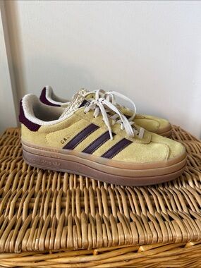 ADIDAS Originals Women's Gazelle Bold Shoes in Almost Yellow and Maroon